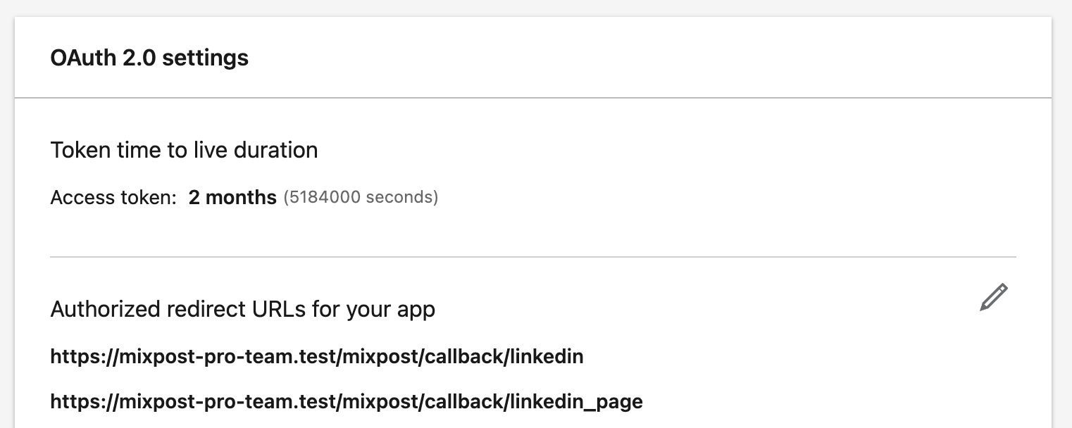 LinkedIn Configure redirect URIs 2